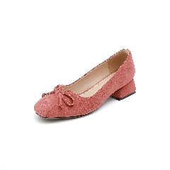 方头粗跟单鞋女2018春季新款韩版百搭懒人鞋真皮鞋中跟鞋D7232